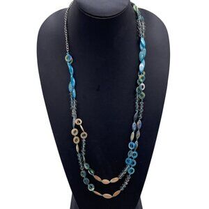 Clear Faceted Blue Beaded Double-Strand Long Necklace/ Belt Party/Cocktail